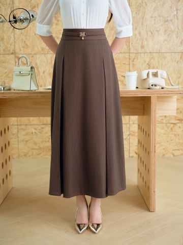 Chân váy xòe cạp cách điệu màu nâu