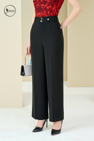 Quần suông cạp cách điệu 2 cúc màu đen