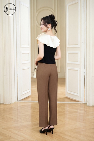 Quần ống đứng cạp 6 phân màu nâu