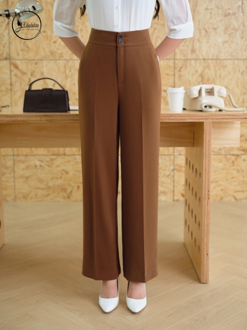 Quần suông cạp cao màu nâu