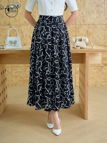 Chân váy xòe xếp ly họa tiết