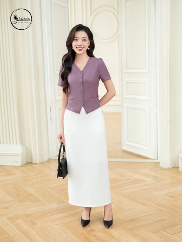 Áo sơ mi cổ tim màu tím