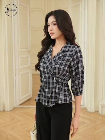 Áo blazer dài tay kẻ đen