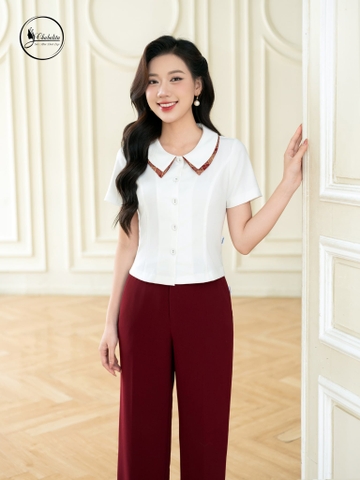 Áo sơ mi cổ phối màu trắng