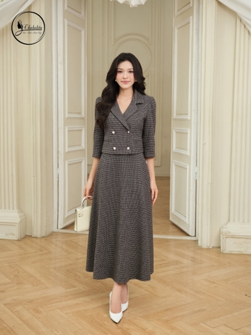 Sét bộ áo vest phối chân váy màu nâu