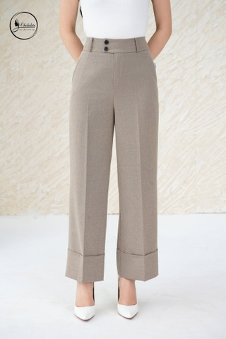 Quần suông gấu 10 phân màu nâu