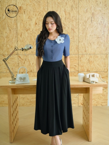 Chân váy xòe xếp ly màu đen