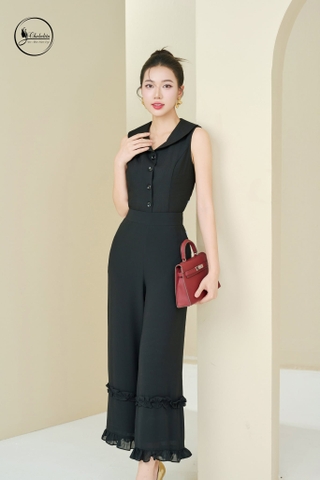 Áo sát nách cổ sen lớn màu đen