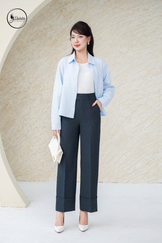 Quần suông gấu 10 phân màu xám