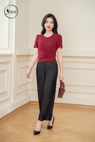 Áo sơ mi rúm eo màu đỏ