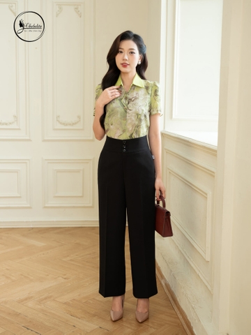 Áo sơ mi họa tiết cổ đức màu cốm