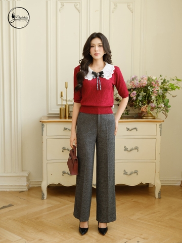 Áo len phối cổ màu đỏ