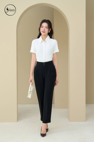 Áo sơ mi cổ đức tay cộc màu trắng