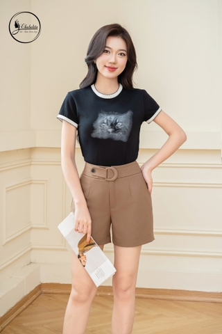 Quần sóc đai bọc màu nâu