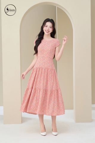 Đầm hoa nhí 3 tầng sát nách màu hồng