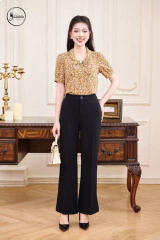 Quần ống vẩy sẻ sườn màu đen