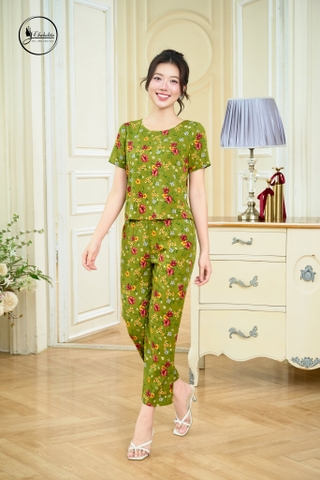 Sét bộ áo cộc tay cổ tròn hoa cốm