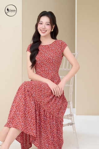Đầm hoa nhí 3 tầng sát nách màu đỏ