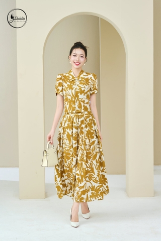 Sét bộ áo sơ mi phối chân váy màu vàng