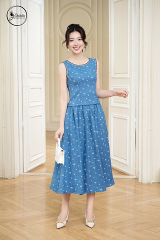 Sét bộ áo sát nách cổ tròn phối viền màu xanh