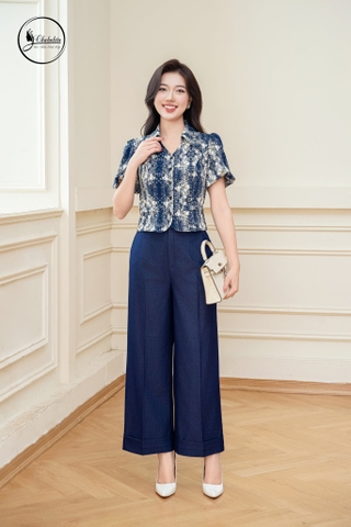 Quần suông gấu lơ vê màu bò xanh