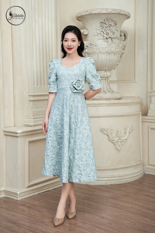 Đầm gấm màu xanh