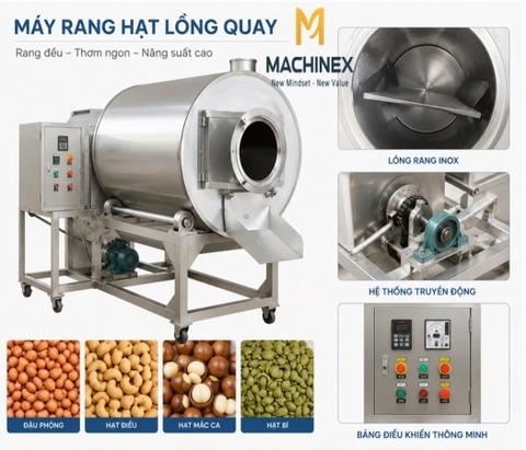 Máy rang hạt lồng quay