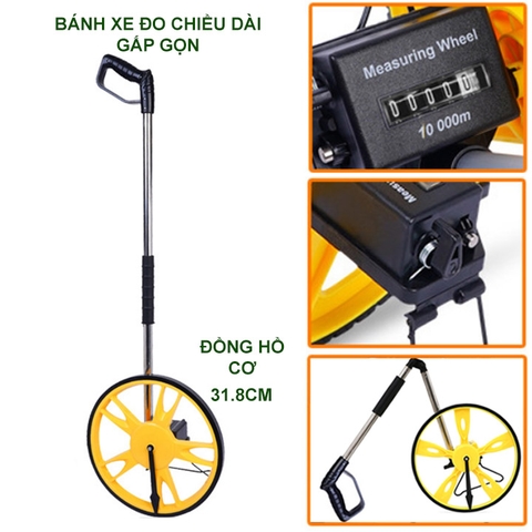 Bánh xe đo chiều dài gấp gọn, đồng hồ cơ, đường kính bánh 32cm
