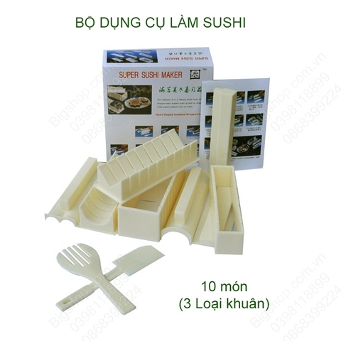 Bộ dụng cụ làm Sushi 10 món bằng nhựa ABS, giúp dễ dàng tự làm Sushi