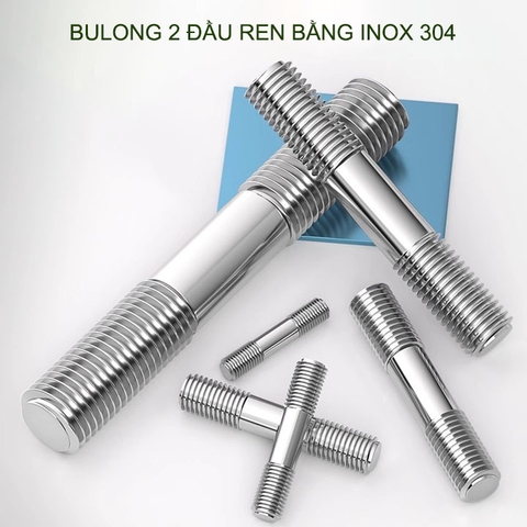 Combo 2-5 bulong ren 2 đầu bằng inox 304, M6-M8-M10-M12 tùy chọn (Không có ê cu)