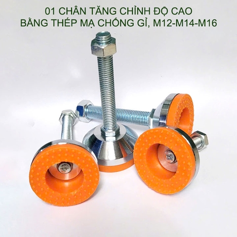 01 Chân tăng chỉnh độ cao bằng sắt có đế cao su, trục M12-16, dài 50-100mm tùy chọn
