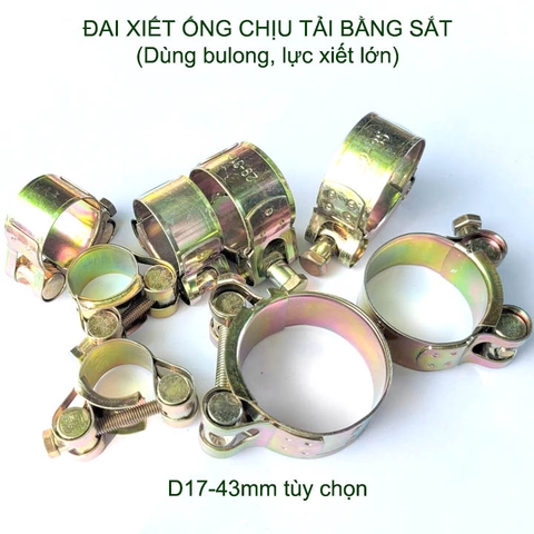 Bộ 2 đai xiết ống tròn chịu tải bằng sắt chống gỉ, dùng bulong xiết rất chắc chắn (D17-43mm tùy chọn)