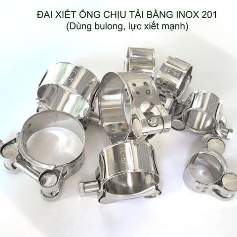 Bộ 2 đai xiết ống tròn chịu tải bằng inox 201, dùng bulong xiết rất chắc chắn (D17-43mm tùy chọn)