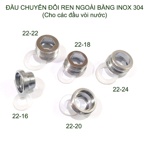 01 Đầu nối chuyển đổi vòi nước bằng inox 304, 1 đầu ren ngoài 22, 1 đầu ren ngoài 16-18-20-22-24 tùy chọn