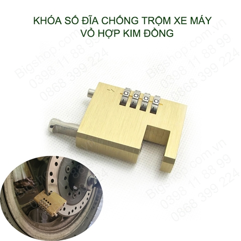 Khóa số đĩa chống trộm xe máy bằng hợp kim đồng, 4 mã số có thể thay đổi