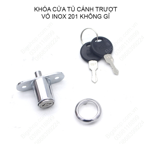 Khóa cửa tủ trượt vỏ inox 201 không gỉ, cánh tủ dày tối đa 24mm