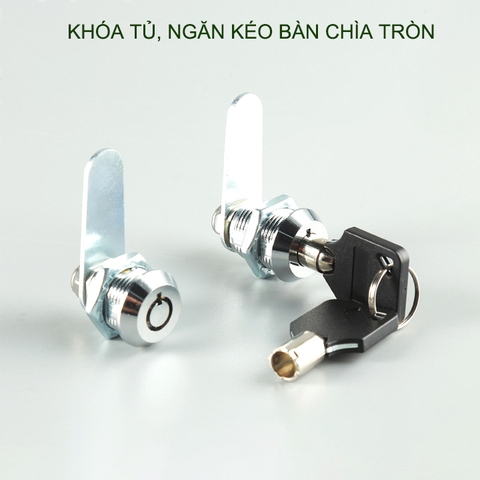 Ổ khóa cửa tủ, ngăn kéo bàn an toàn, loại dài 16-20-25-30mm tùy chọn, kèm 2 chìa khóa tròn