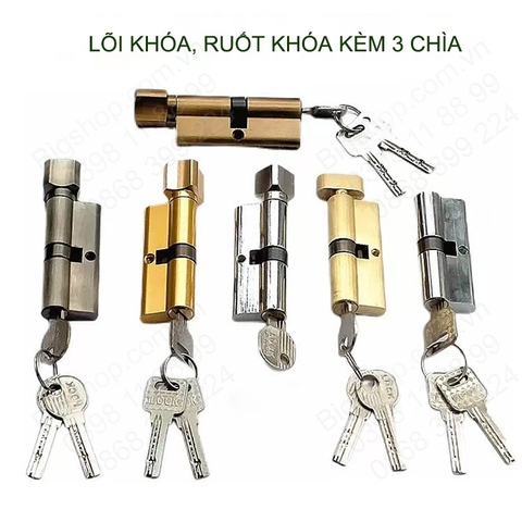 Lõi khóa cửa tay gạt, khóa 1 bên, vặn 1 bên kèm 3 chìa, có nhiều mẫu cho khách lựa chọn