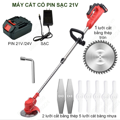 Máy cắt cỏ chạy pin sạc 21V-850W, kèm theo các loại lưỡi cắt