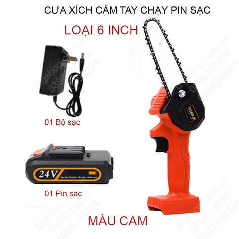 Máy cưa xích cầm tay dùng pin sạc 21V, lưỡi cưa lớn 6 inch