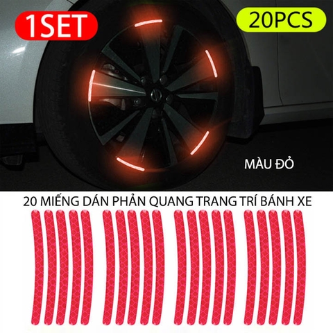 Bộ 20 miếng dán phản quang 3D trang trí bánh xe ô tô, xe máy