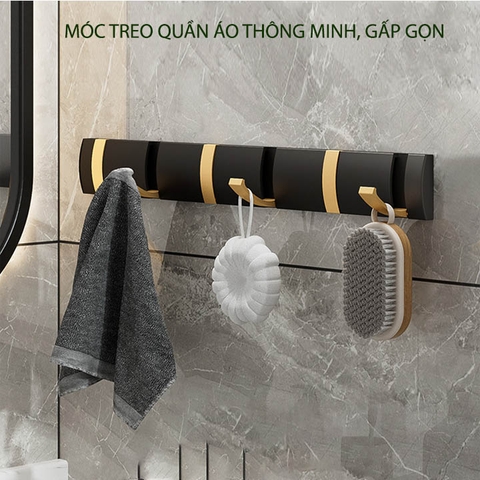 Thanh 5 móc treo quần áo gấp gọn thông minh gắn tường, bằng hợp kim nhôm sơn tĩnh điện, dùng trong nhà tắm, phòng thay đồ