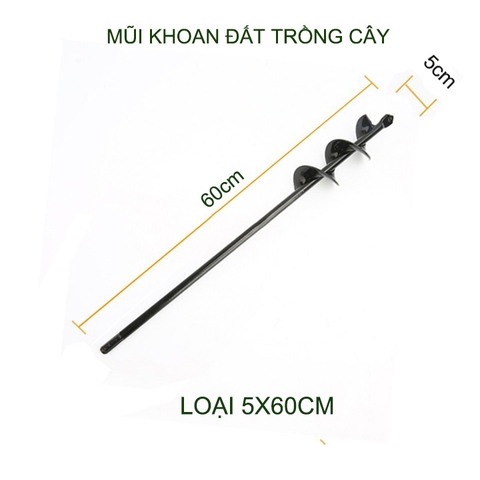Mũi khoan đất trồng cây, loại đường kính 5cm, chiều dài 60cm