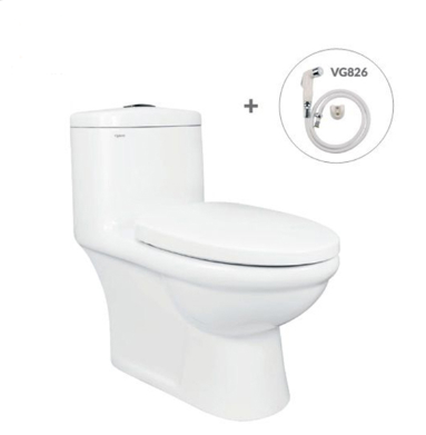 Bồn cầu 1 khối xả thẳng Viglacera BL5 + Vòi xịt VG826