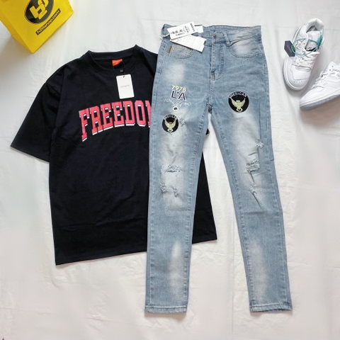 Jean nam thêu LA - Xanh sáng