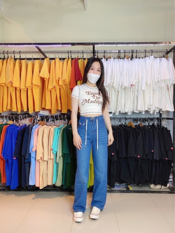 Jean ống suông dây rút lưng