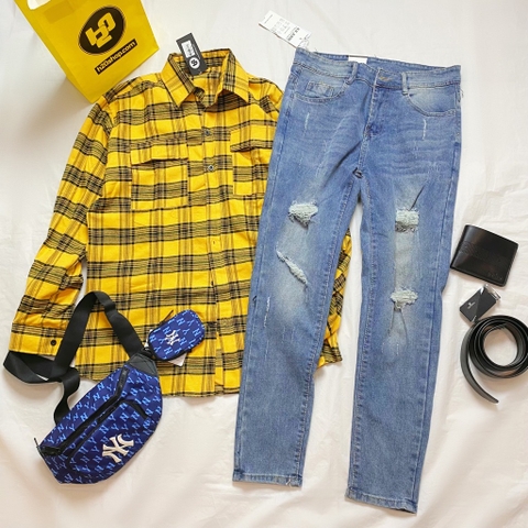 Jean nam rách kiểu - Xanh