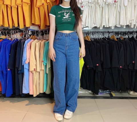 Jean ống suông trơn - Xanh đậm