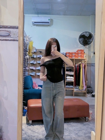 Jean suông loang nhẹ kèm dây