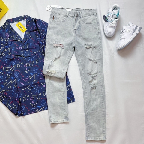 Jean nam rách kiểu - Xám nhạt